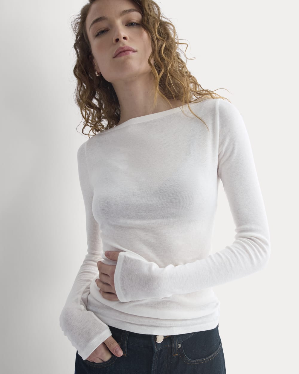 Tissue Boatneck Top in Bone — detail view