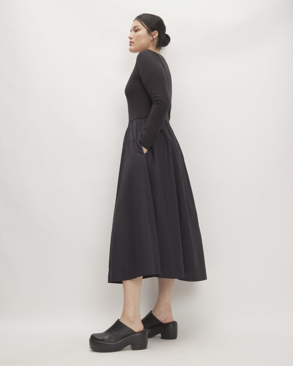 The Long-Sleeve Riviera Dress in Black — detail view