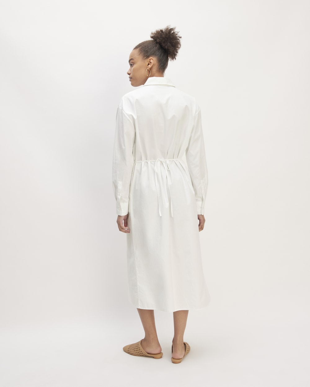 The Supima® Cotton Midi Shirt Dress in White — detail view