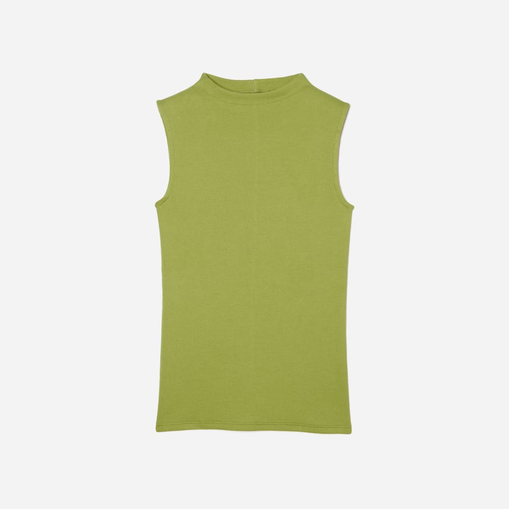The Pima Micro-Rib Funnel-Neck Tank in Pepper — front view