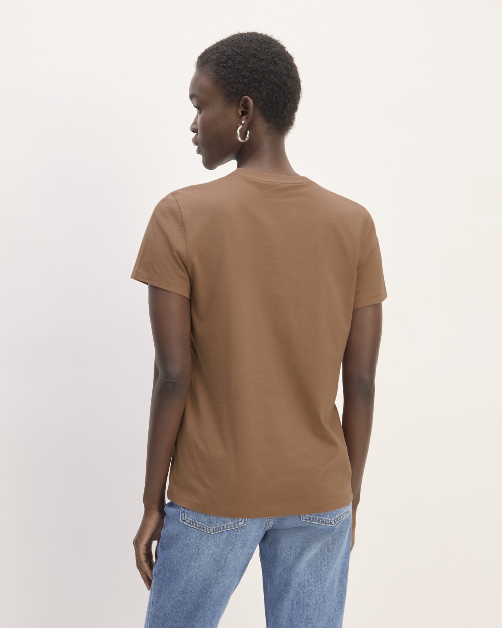 The Slim Crew in Essential Cotton in Carob Brown — detail view