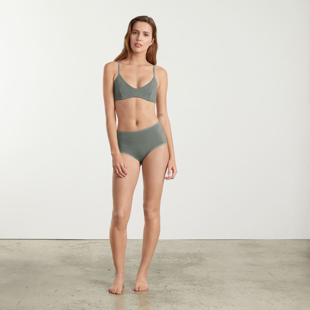The Cotton Bralette in Dark Sage — detail view