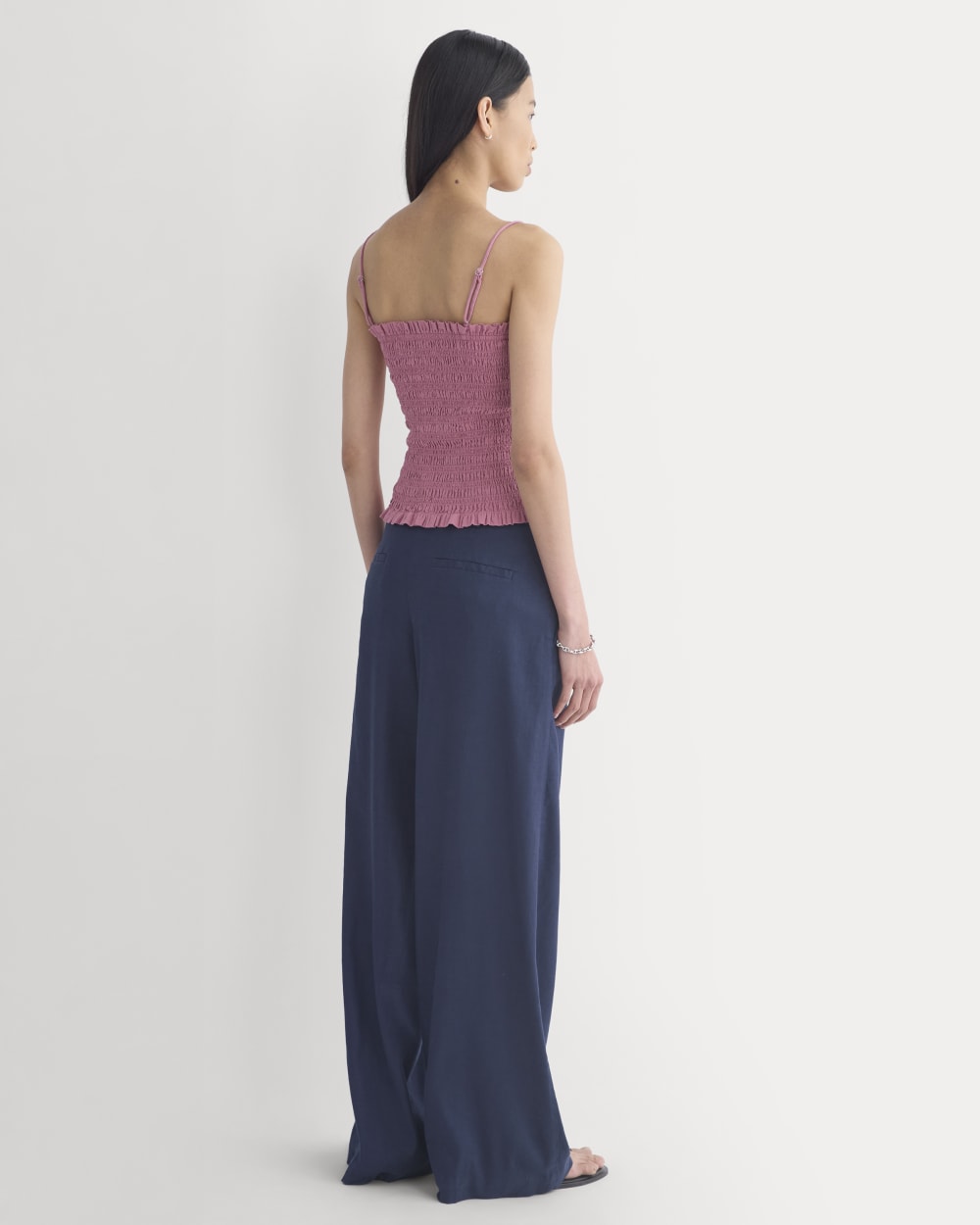 Gauze Smocked Cami in Heather Rose — detail view