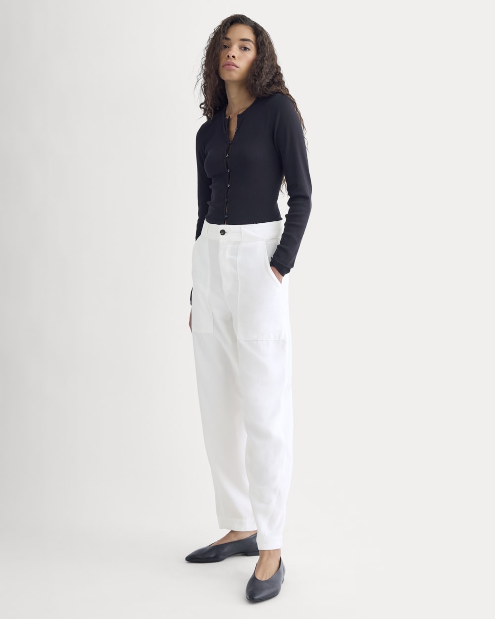 Patch Pocket Ballon Pant in Buttersoft in White — detail view