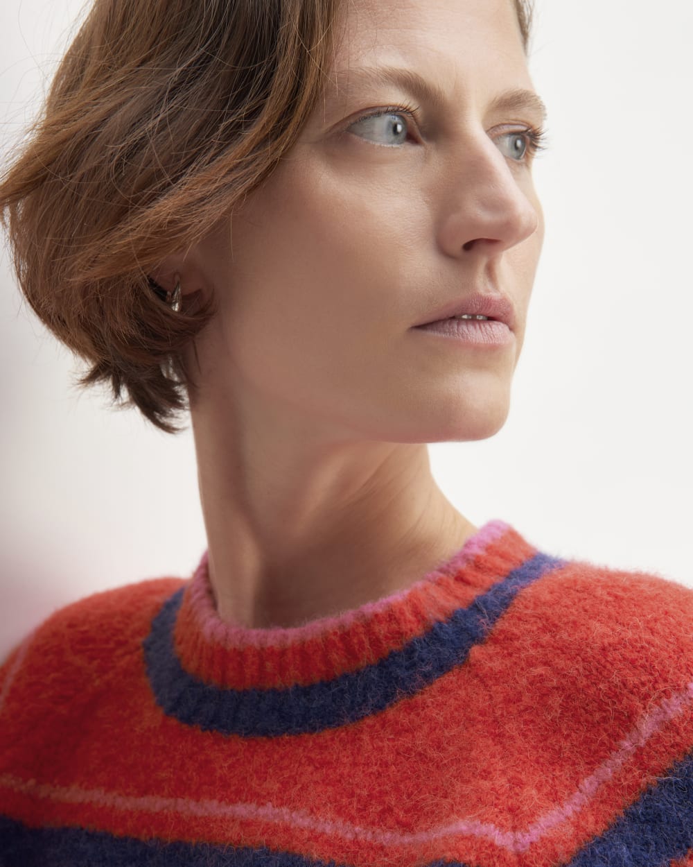 The SuperFuzz Alpaca Crew in Fuchsia Pink / Ocean Cavern / Classic Red — detail view