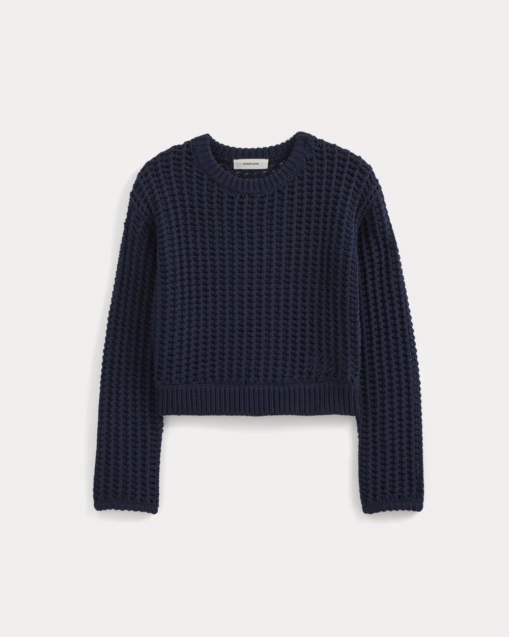 Open-Knit Crew in Elevated Cotton in Navy — alternate view
