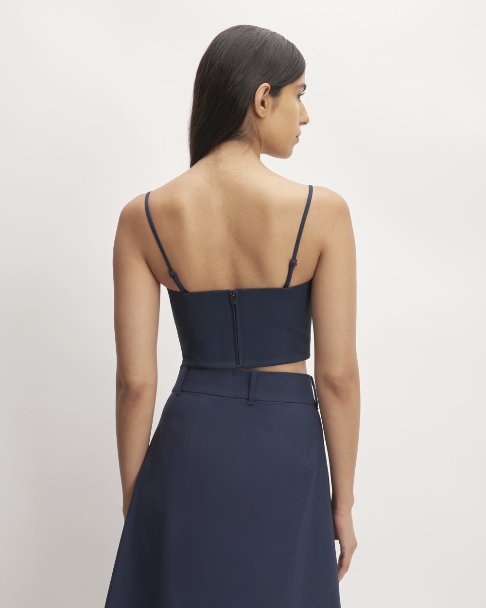 The Structured Cotton Bustier in Navy — detail view