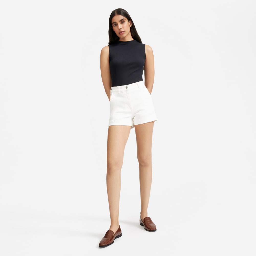 The Pima Micro-Rib Funnel-Neck Tank in Black — detail view