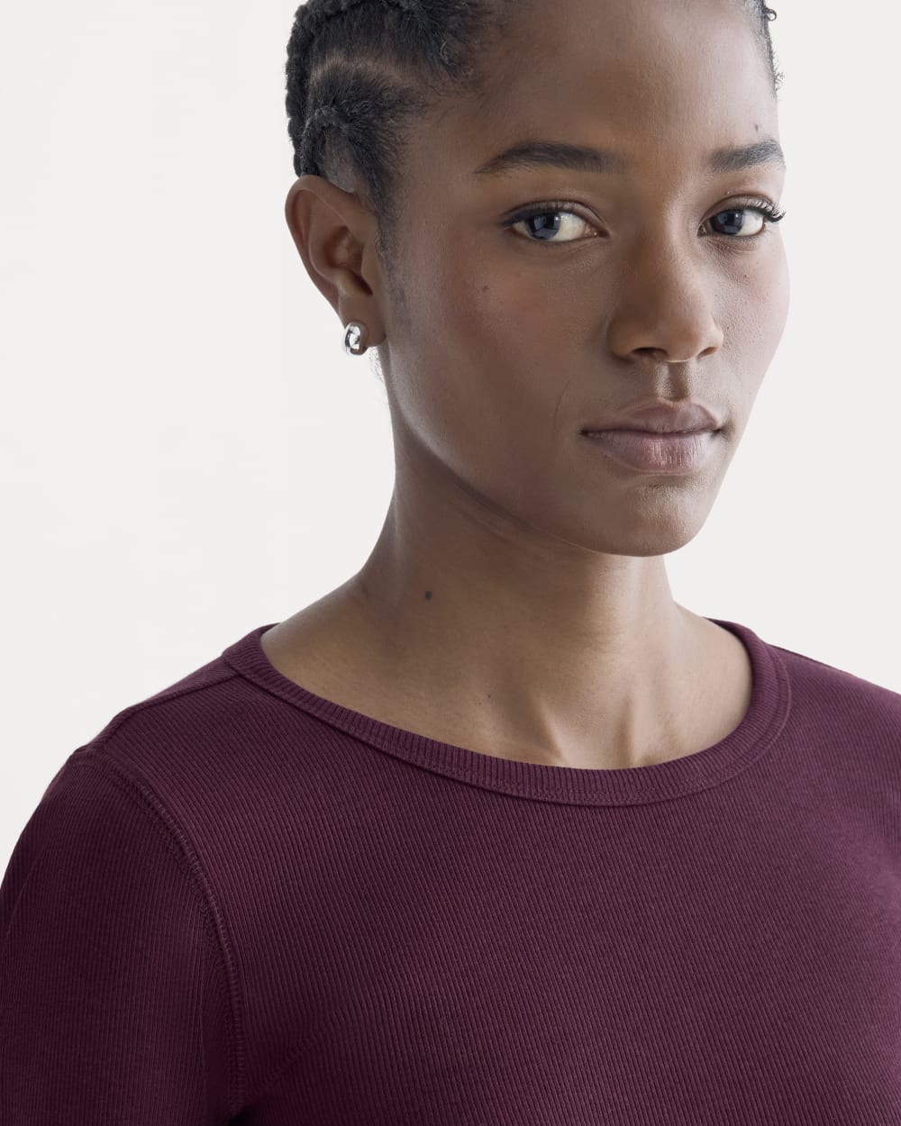 The Luxe Rib Long-Sleeve Crew in Heathered Port Royale — detail view