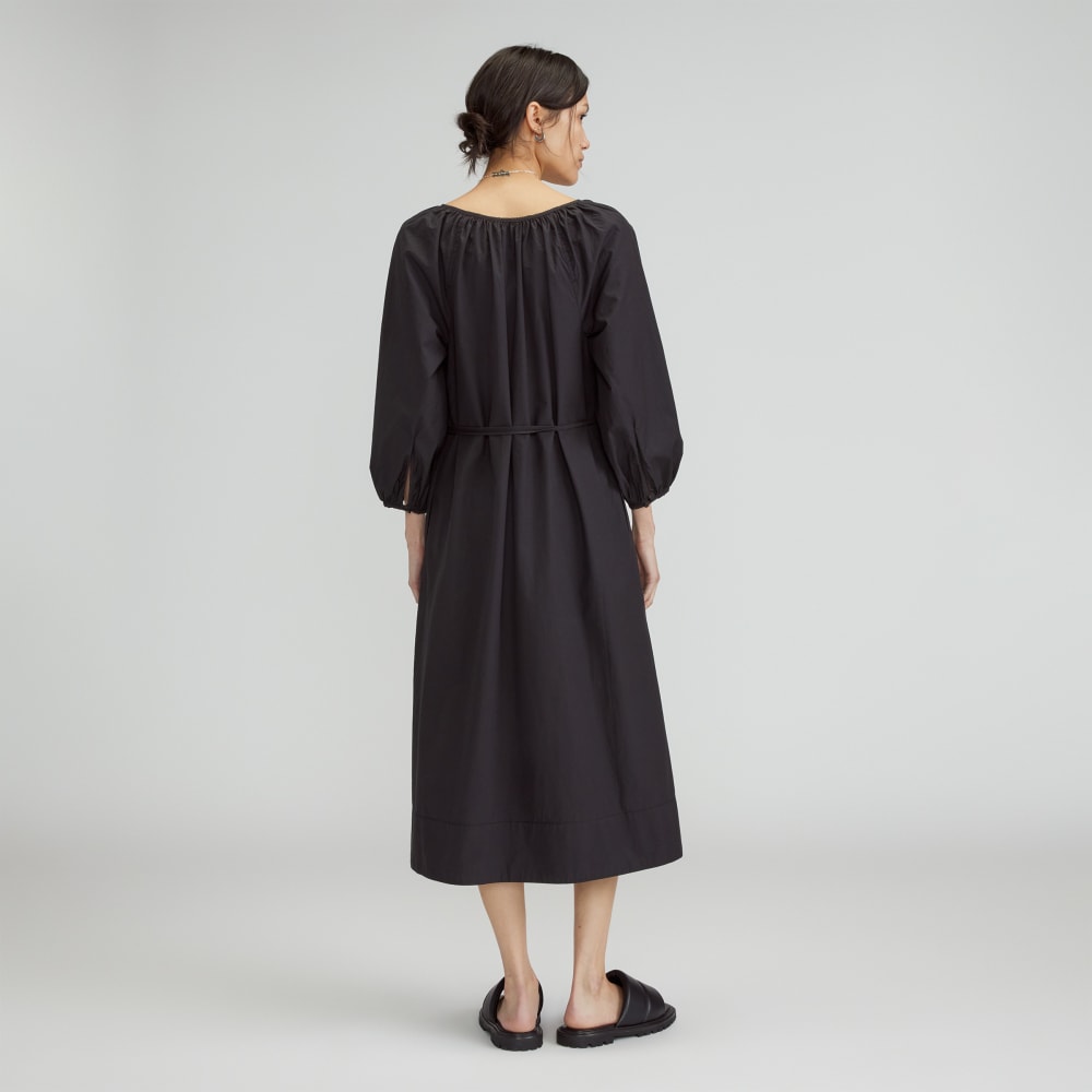 The Raglan Sleeve Poplin Dress in Black — detail view