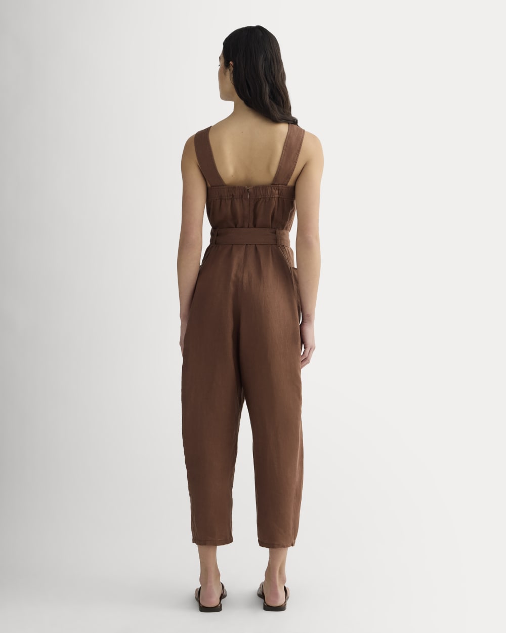 The Utility Coverall in Linen in Cedarwood — detail view