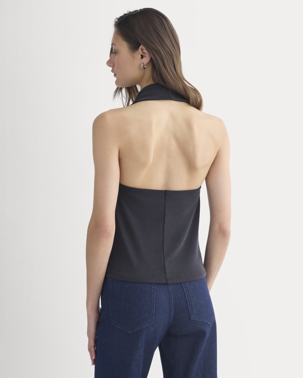 Halter Cowlneck Top in Butterknit in Black — detail view