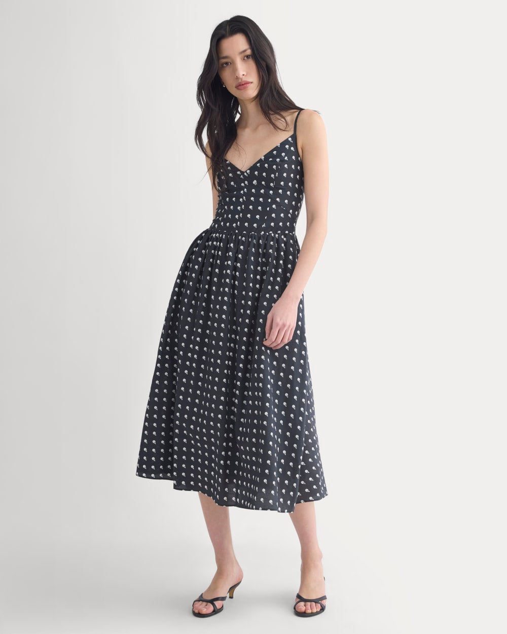 Midi Dress in Cotton Silk Voile in Black — front view