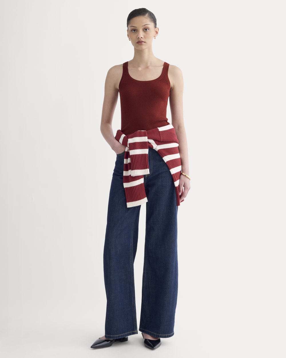 The Light Ribbed Cami in Ultrasoft Merino in Merlot — detail view