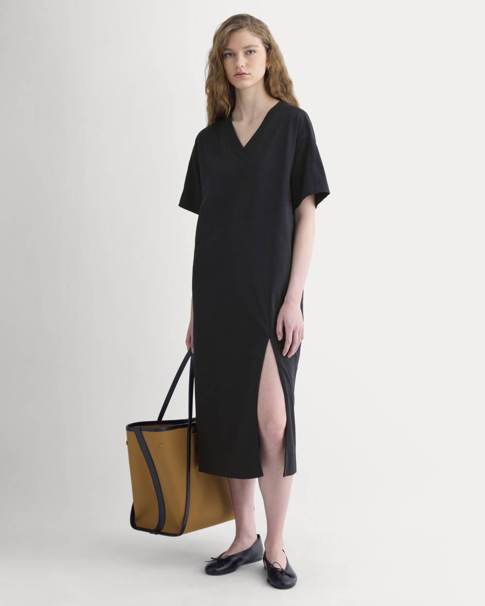 Weekend Tee Midi Dress in Black — front view