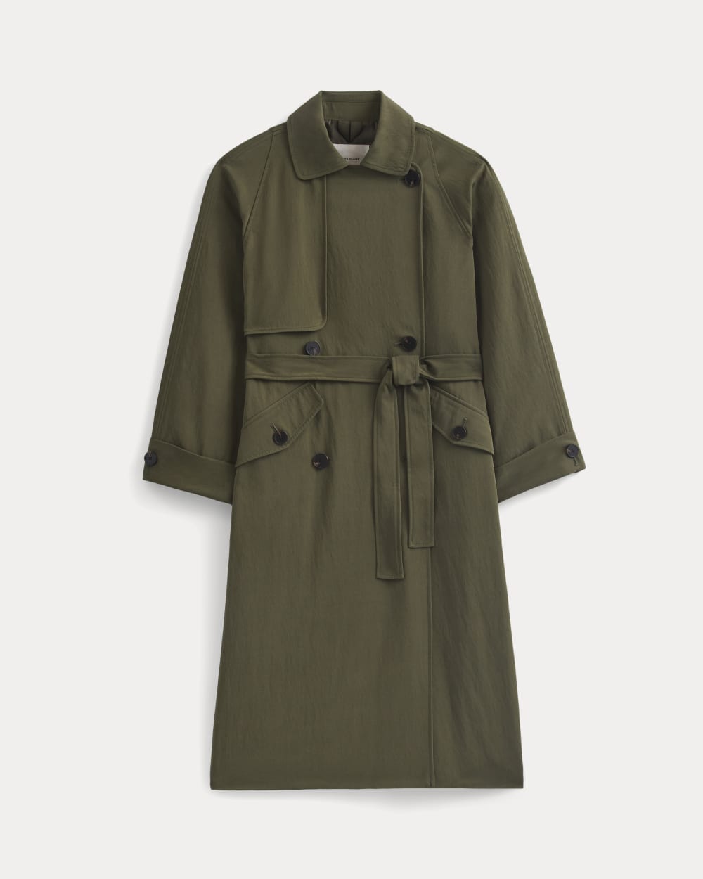 Drapey Twill Trench in Olive Night — alternate view