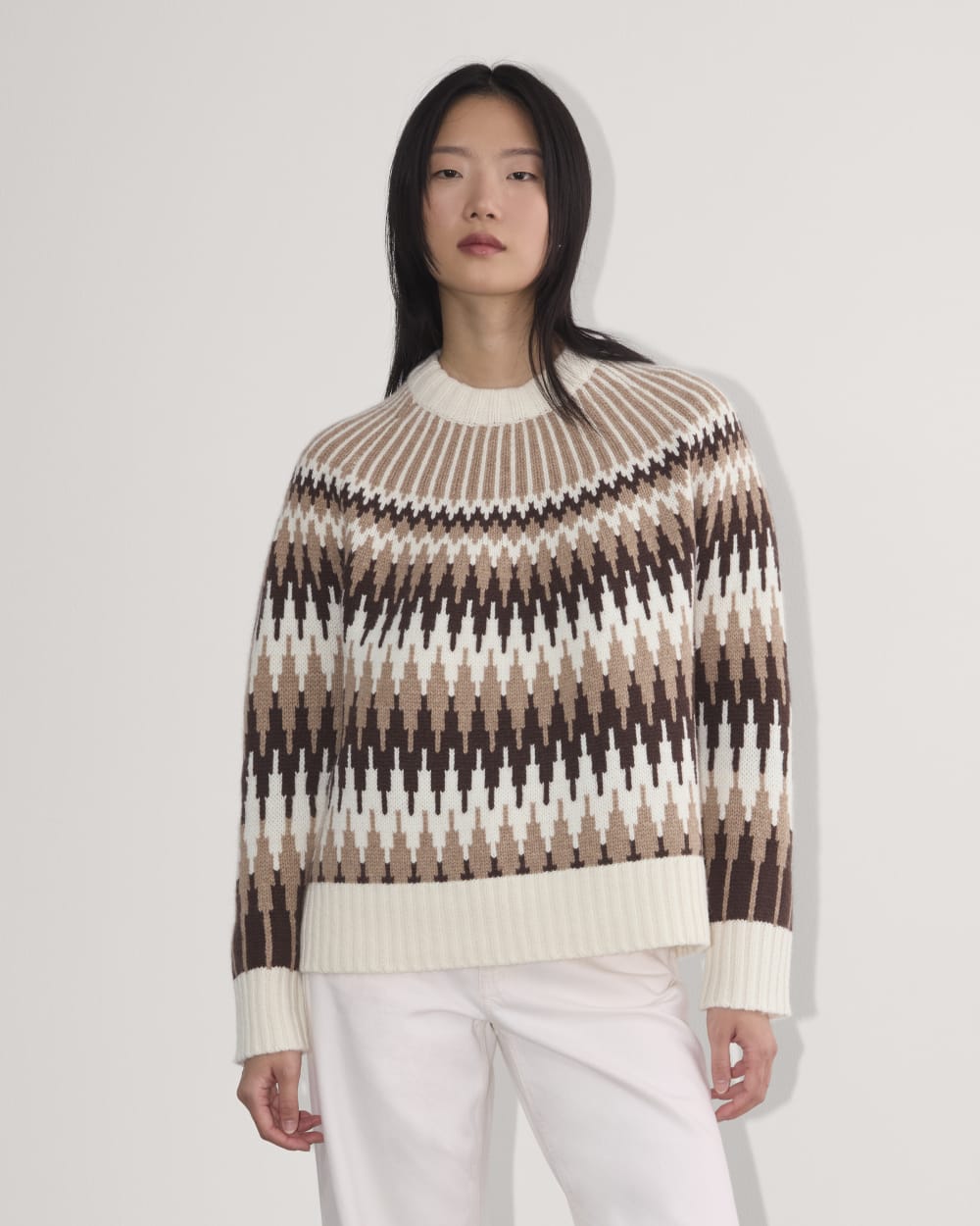 The Fair Isle Crew in Bone / Brown Fair Isle — front view