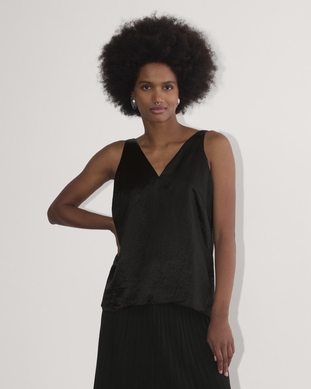 The Satin Tank in Black — front view