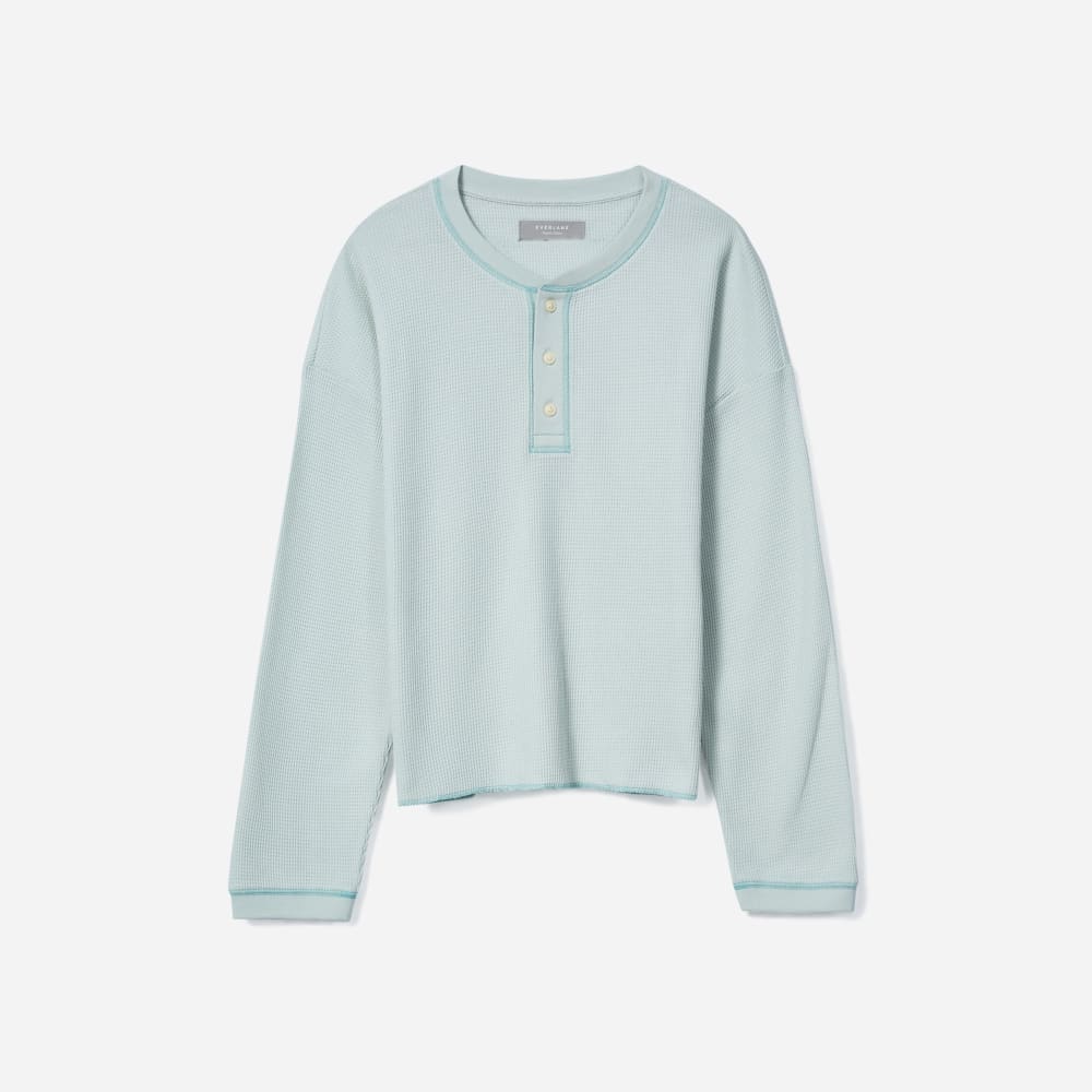 The Organic Cotton Waffle Henley in Ice Blue — front view