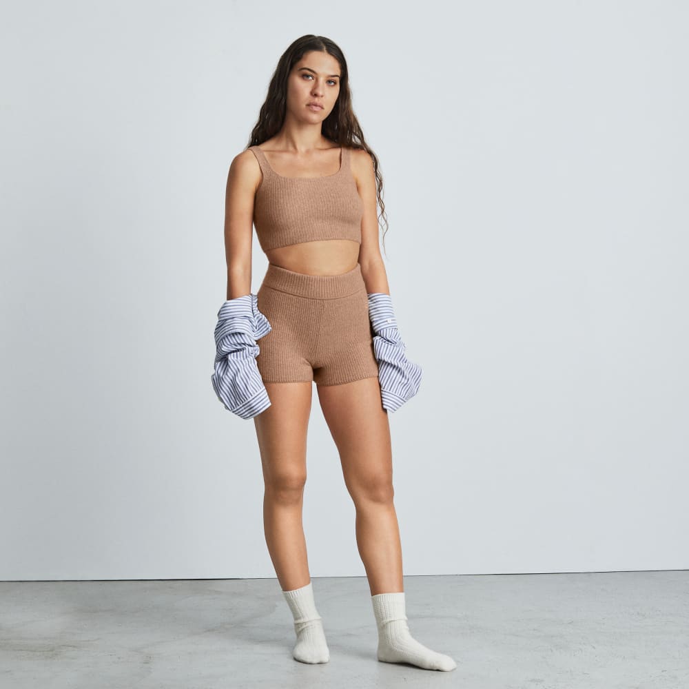 The Cozy-Stretch Tank in Camel — detail view