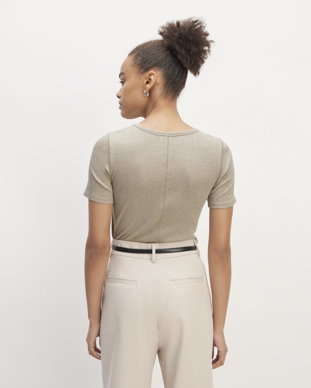 The Luxe Rib Crew in Heathered Tan — detail view