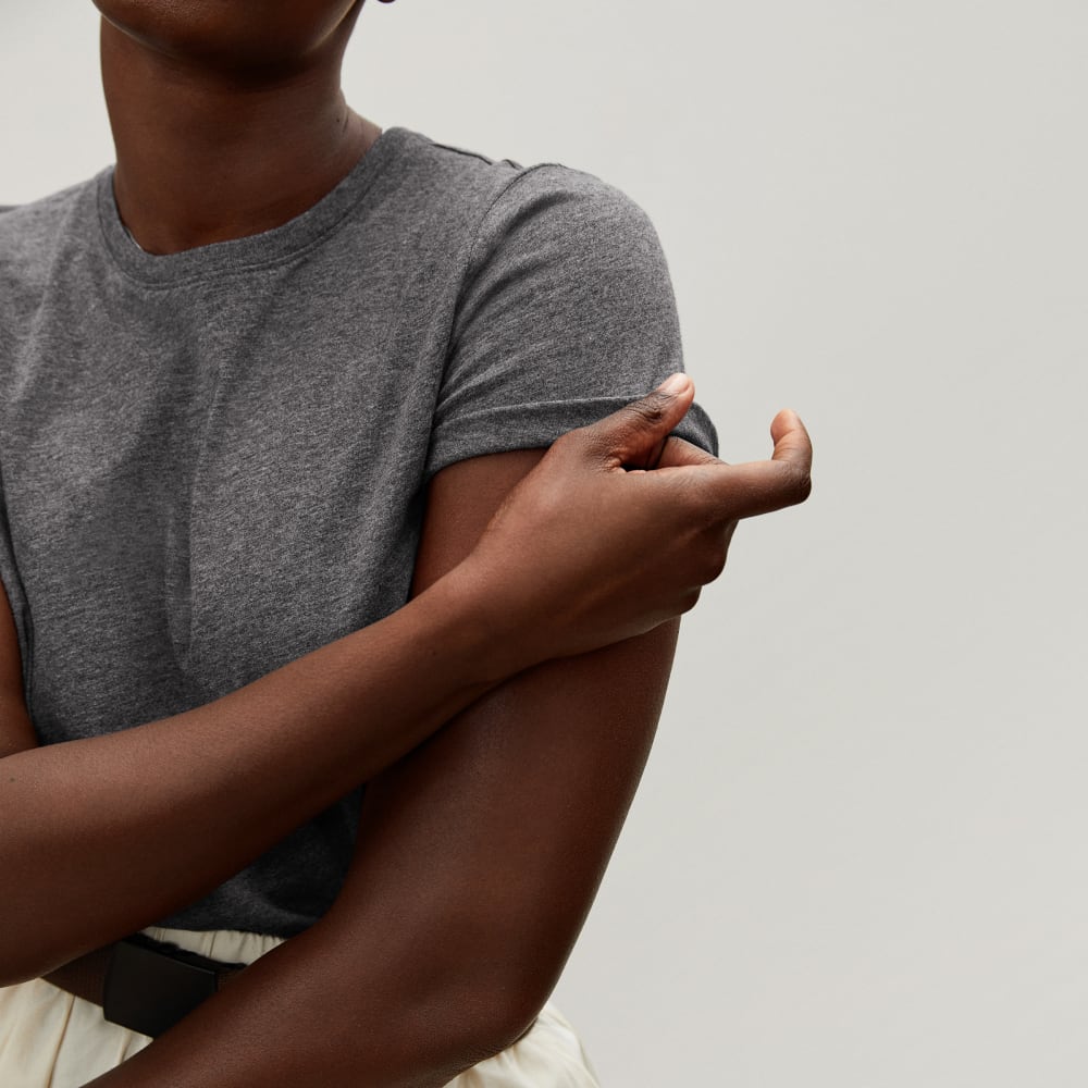 The Organic Cotton Crew Tee in Charcoal — detail view