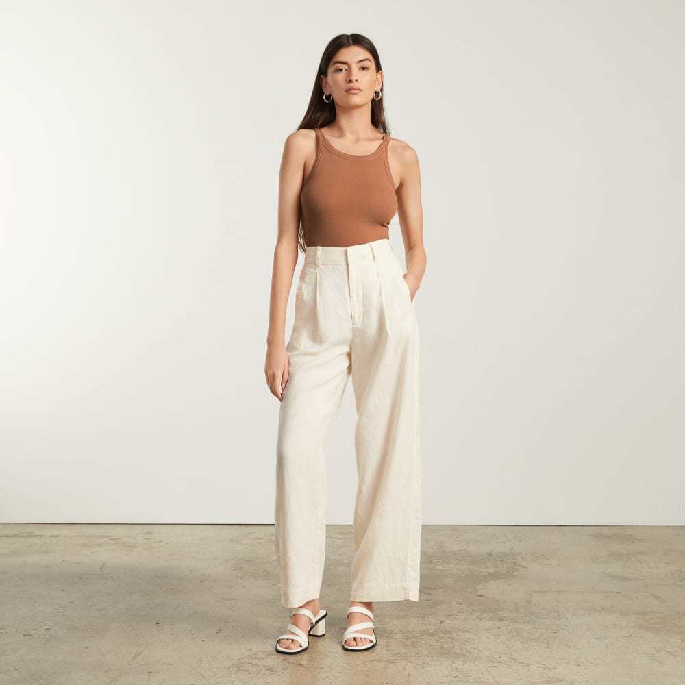 The Pima Micro-Rib Short Tank in Tawny Brown — detail view