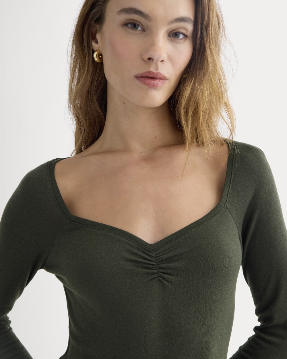 Sweetheart-Neck Top in Butterluxe in Dark Green — detail view
