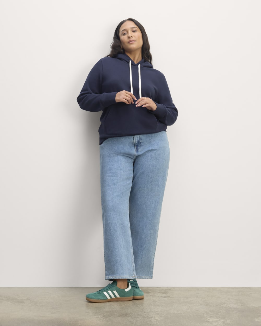 The Off-Duty Terry Hoodie in Navy — detail view