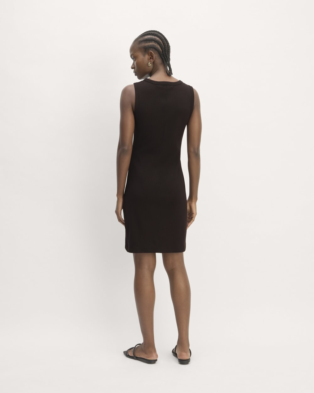 The Ribbed Mini Dress in Black — detail view