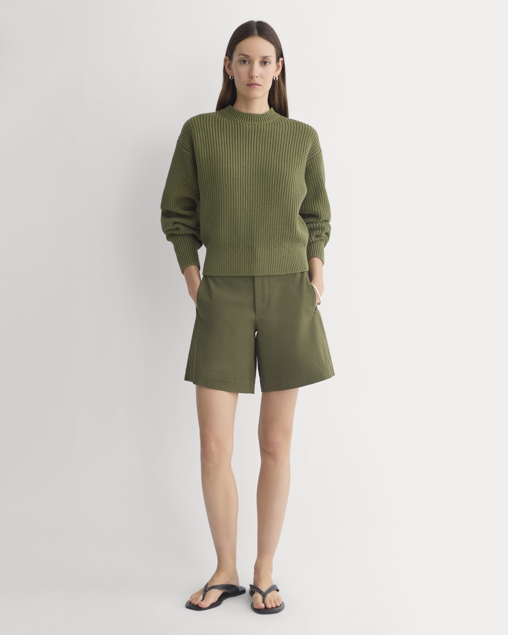 Cropped Ribbed Crew in Everyday Cotton in Mayfly — detail view