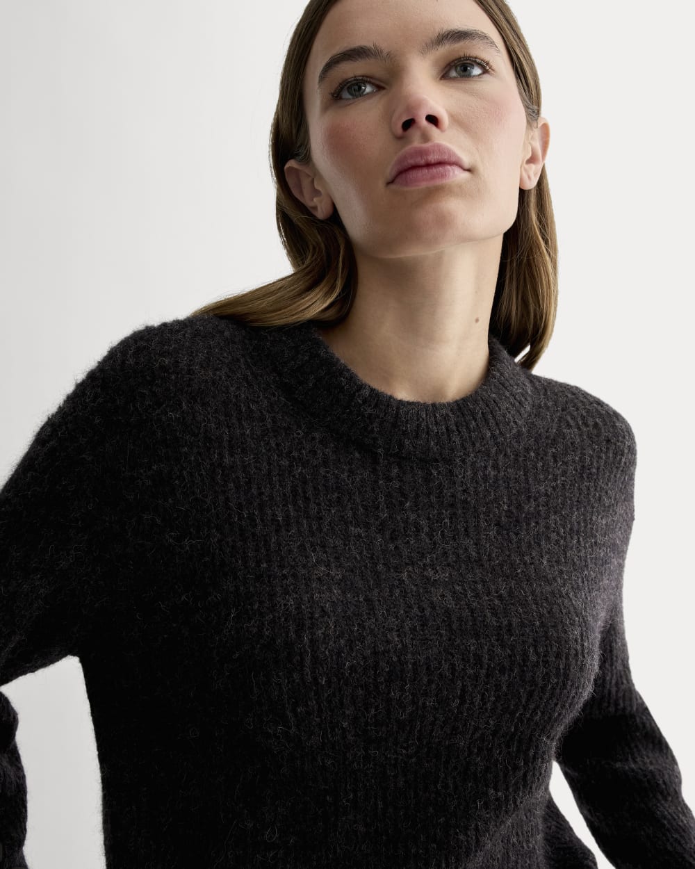 The Cocoon Crew in Alpaca in Heathered Black — detail view
