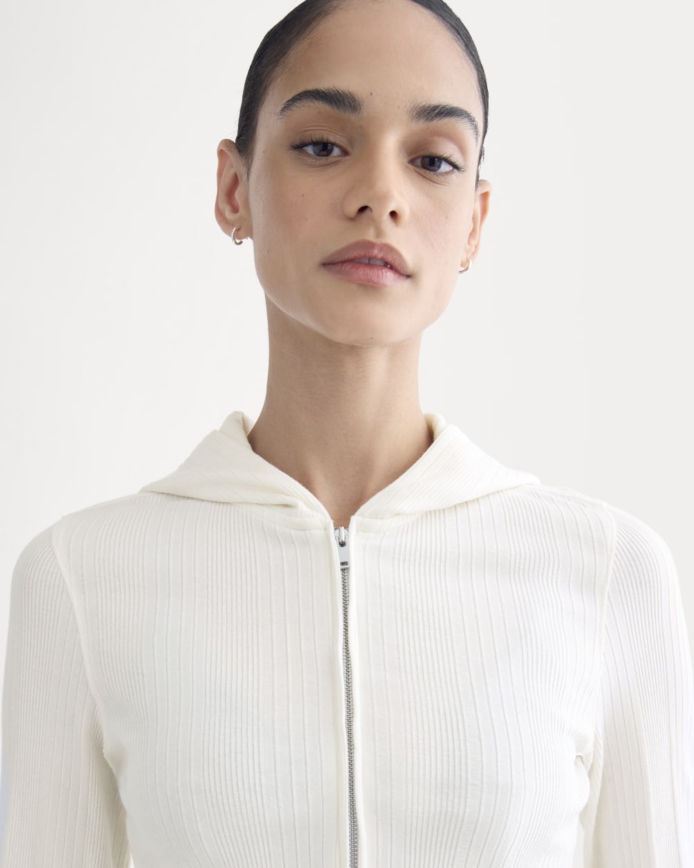 Lounge Rib Hoodie in Bone — detail view