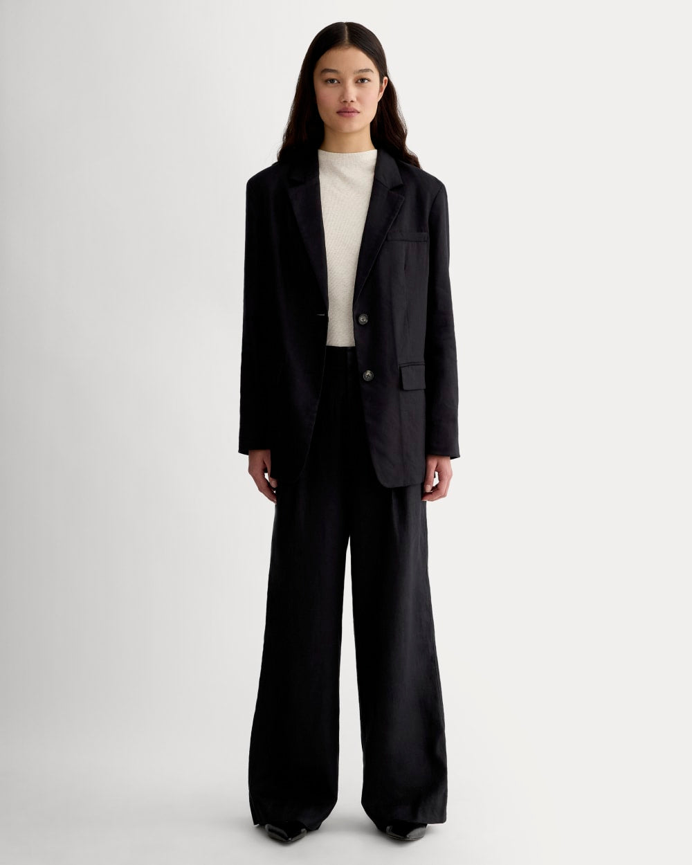 The Linen Way-High® Drape Pant in Black — front view