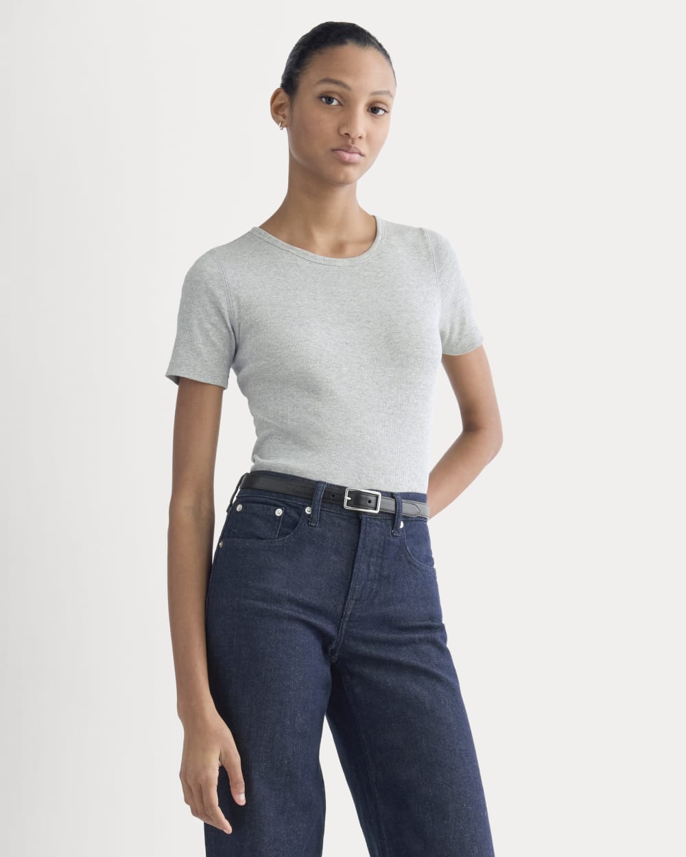 The Luxe Rib Crew in Classic Heather Grey — front view