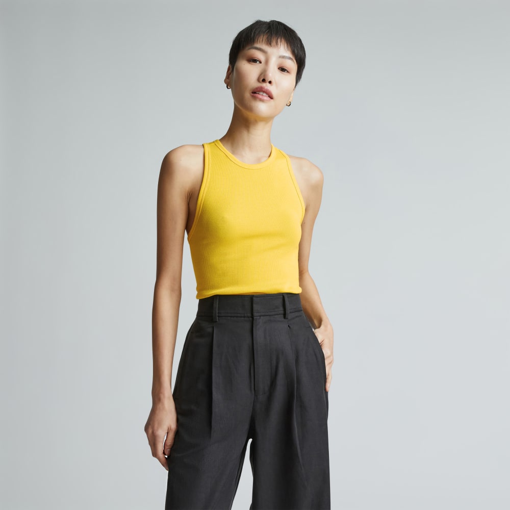 The Luxe Rib Racerback Tank in High Visibility Yellow — front view
