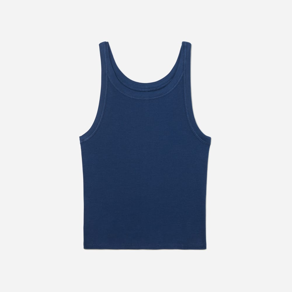 The Pima Micro-Rib Short Tank in Dark Royal — front view