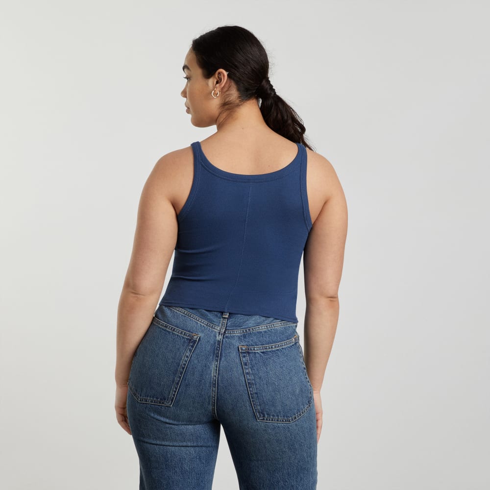 The Pima Micro-Rib Short Tank in Dark Royal — detail view