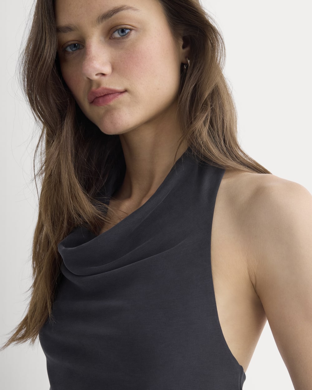 Halter Cowlneck Top in Butterknit in Black — detail view