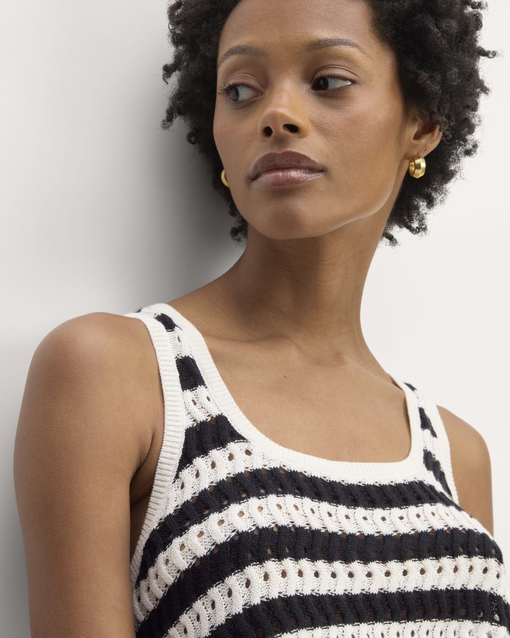 The Crochet Knit Tank in Bone / Black — detail view