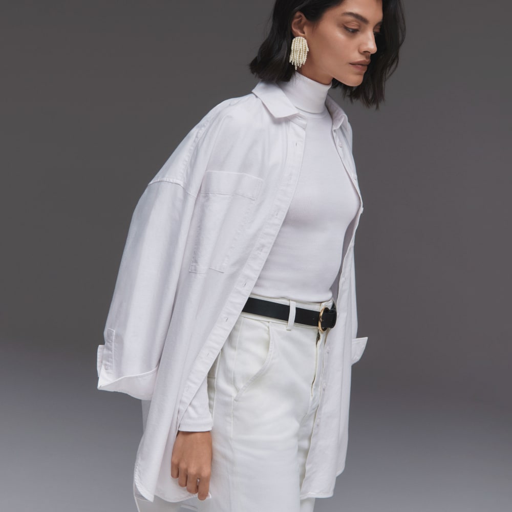 The Way Long Oxford Shirt in White — front view