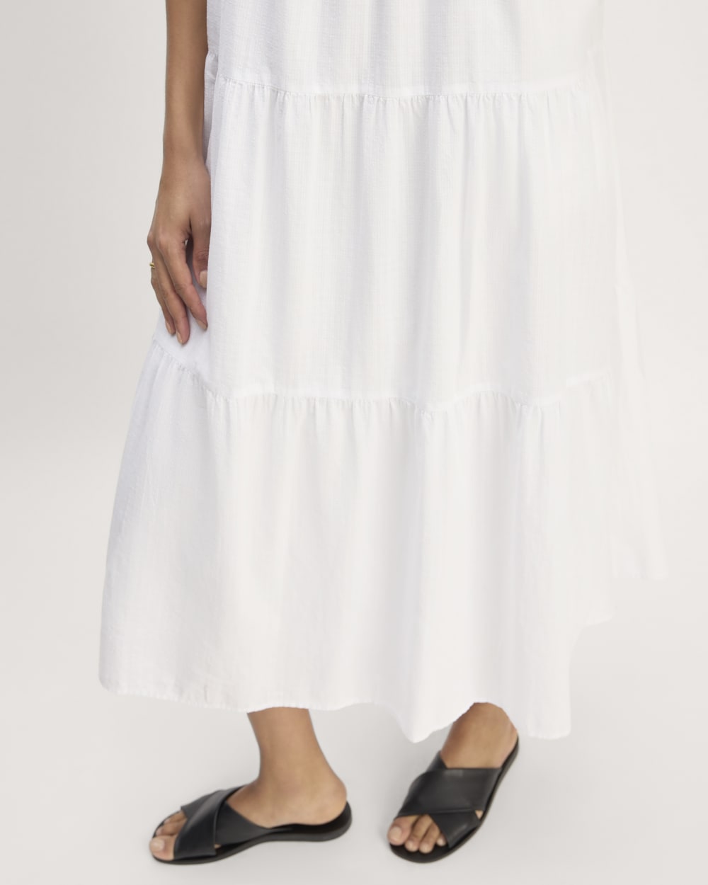 The Gauze Tiered Dress in White — detail view