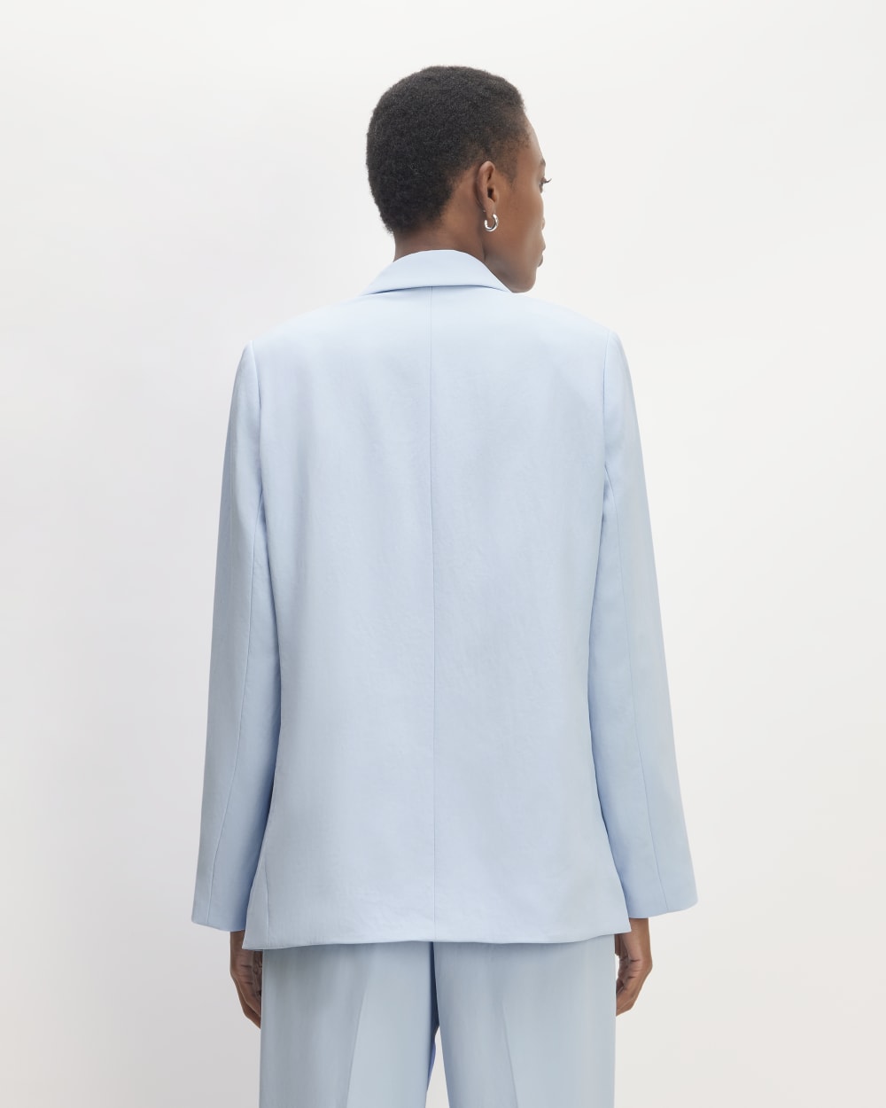 The Drapey Blazer in Chambray Blue — detail view