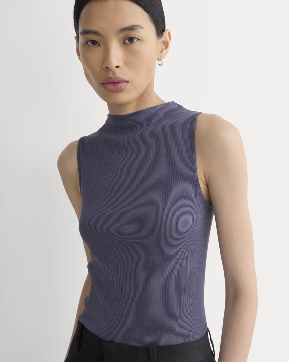 The Luxe Rib Funnel-Neck Tank in Graystone — detail view
