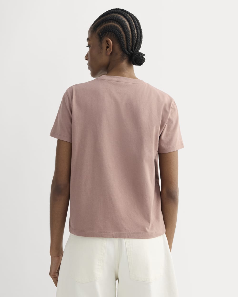 The Box-Cut Tee in Essential Cotton in Rose Dusk — detail view