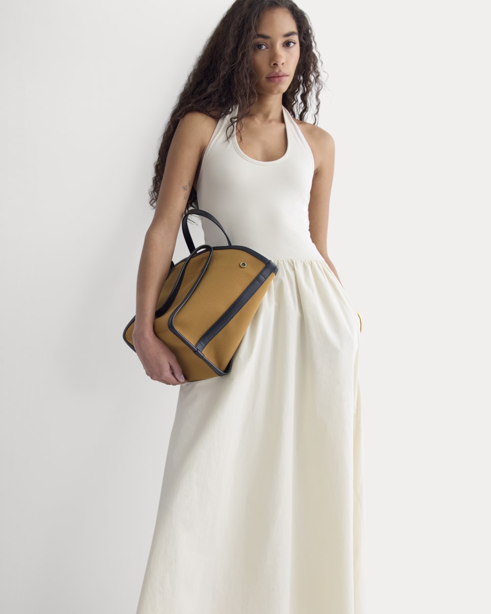 Halter Dress in Ultrasoft Cotton in Birch — detail view