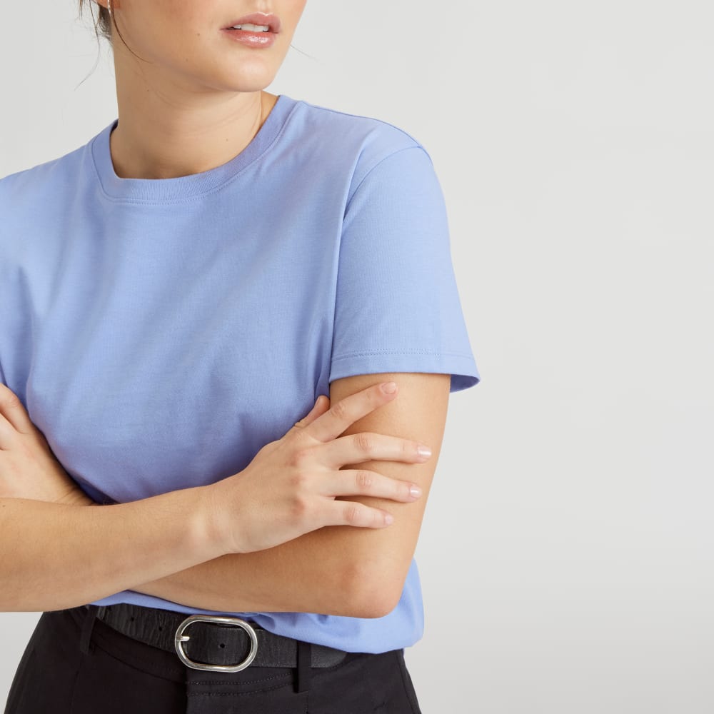 The Box-Cut Tee in Essential Cotton in Cornflower Blue — detail view