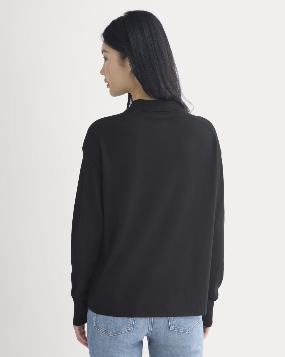 Oversized Polo in Ultrafine Merino in Black — detail view