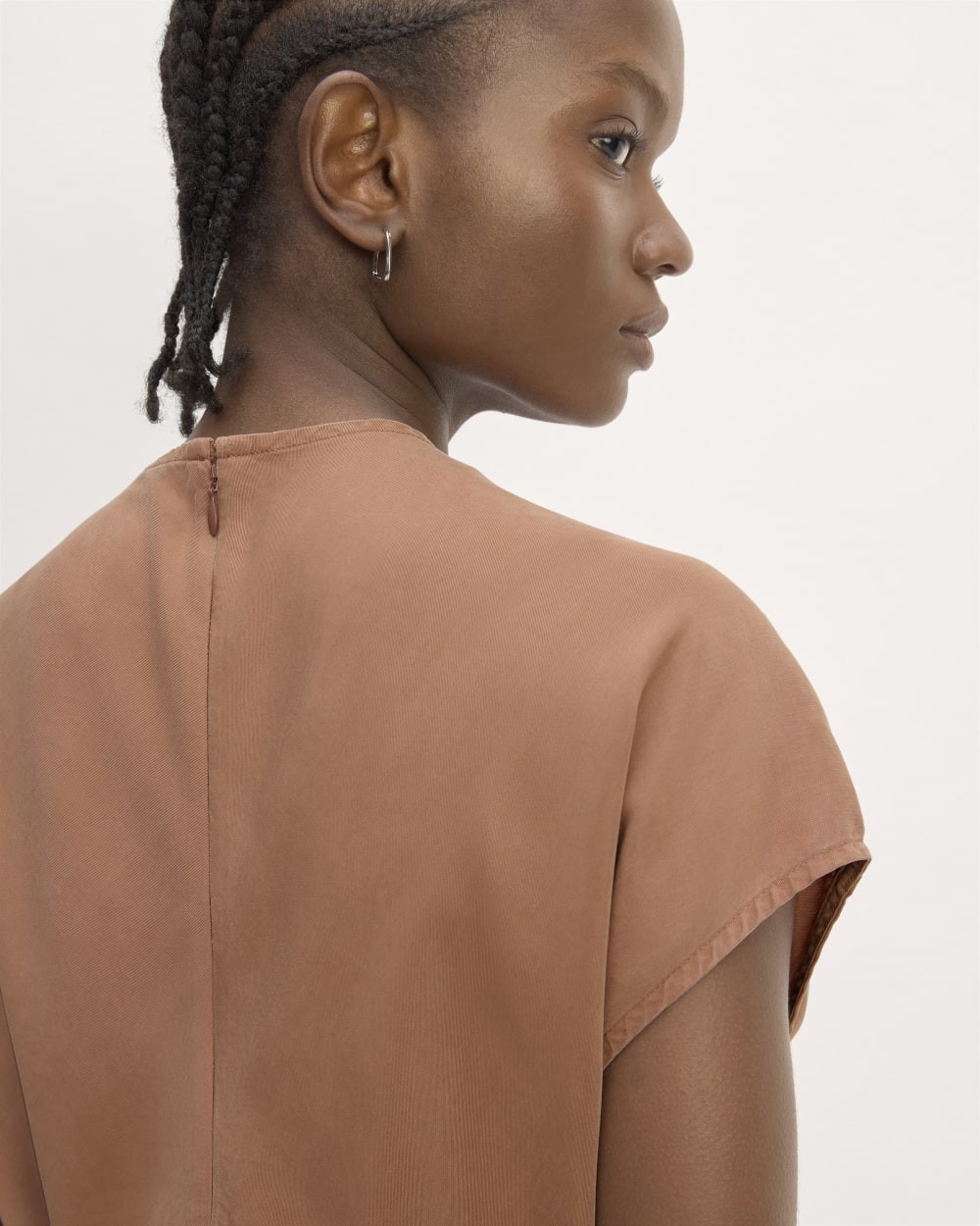 The Drape Top in Butterlite in Carob Brown — detail view