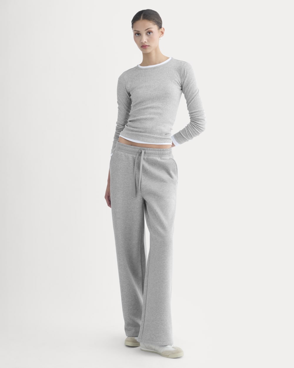 Luxe Fleece Wide-Leg Sweatpant in Vintage Heather Grey — front view